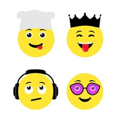 Set of yellow round emoticons. Set of emoji icons. Cartoon faces expressing different feelings. Vector illustration.