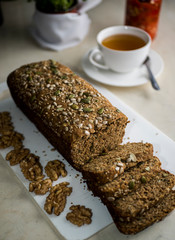 bread nutrition organic fitness healty of seeds and grains with tea