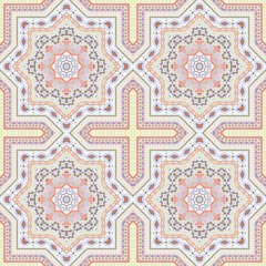 Simple italian maiolica tile seamless pattern. Geometric texture vector motif. Carpet print design. Stylized italian mayolica tilework iterative pattern. Geometric shapes wallpaper.