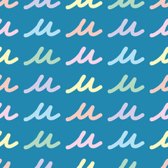 Script letter U vector pattern background. Lower case lettering seamless illustration.