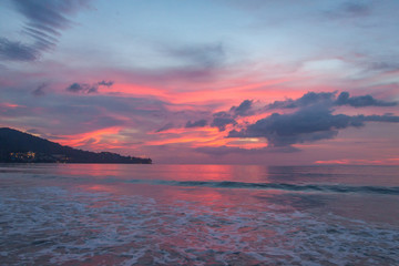 Pink sunset on the Andaman sea, Kamala beach, Phuket, Thailand