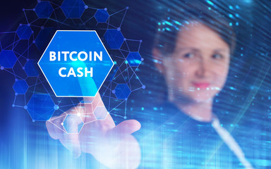 Business, Technology, Internet and network concept. Young businessman working on a virtual screen of the future and sees the inscription: