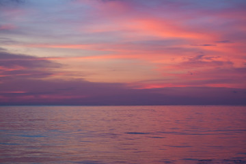 Pink-purple sunset on the andaman sea, Phuket, Kamala beach, Thailand