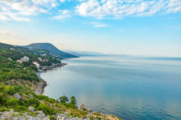 Fototapeta na wymiar South coast of Crimea, the view from the side of the Utes city in the direction of Alushta, beautifull seascape