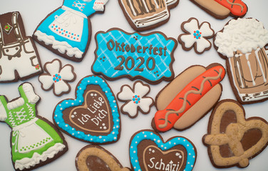 Oktoberfest Festival. Sweet gingerbread with the attributes of a German holiday. Munich, Bavaria, Germany