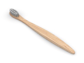 Blank Wooden Bamboo Toothbrush For Mockup Design And Branding. 3d rendering illustration.