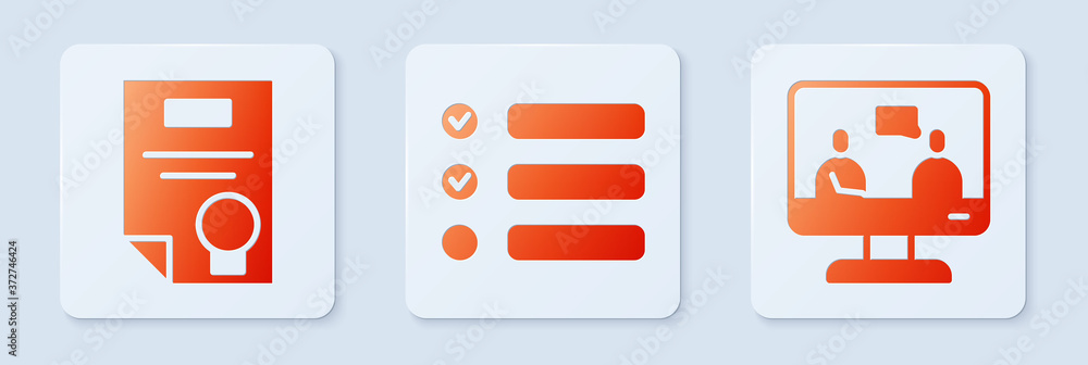 Poster set task list, certificate template and online education. white square button. vector.