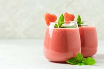 Strawberry chia watermelon smoothie. Space for text.