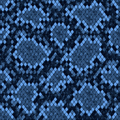 Fototapeta premium Snakeskin seamless pattern. Black and blue reptile repeating texture.