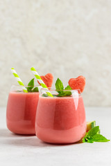 Refreshing watermelon lemonade smoothie. Space for text.
