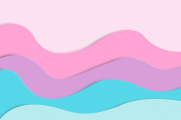 Pastel pink, purple and blue waves, paper cut out effect, abstract background 