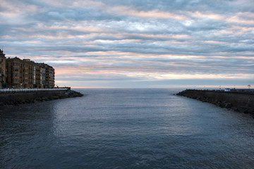 The mouth of the Urumea river in San Sebastian, Spain