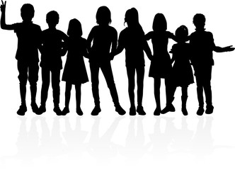 Dancing children silhouettes, conceptual illustration.