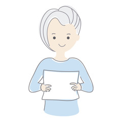 Middle aged woman holding a paper. Elderly lady vector illustration. 