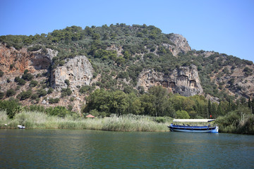 A boat trip on the Dalyan River in Turkey to the ancient Lycian rock tombs.