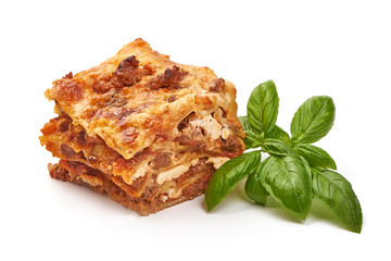 Lasagna, Traditional homemade italian dish, isolated on white background