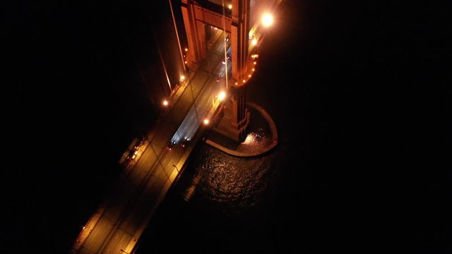 San Francisco California City Skyline Oakland Bay Bridge Golden Gate Bridge Night Aerial 4K