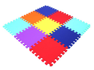 puzzle mat - multicolored soft elements letters and numbers on a white background
