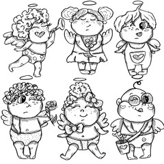A set of six beautifull angels for yours valentines day cards or cartoons