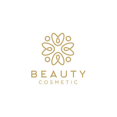 Simple mandala with heart love floral, golden luxury beauty flower natural pattern logo design