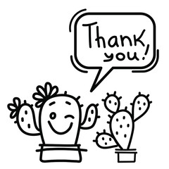 Thanks card with Cactus succulent and text. Color Hand draw illustration isolated on white