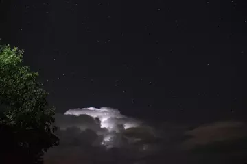 Photo sur Plexiglas Pleine Lune arbre Éclair nocturne dans une nuit étoilée