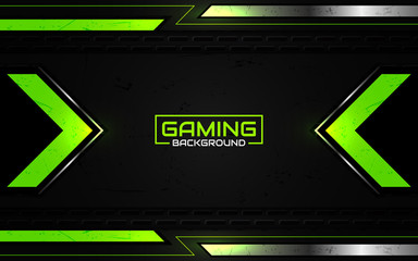 Abstract futuristic black and green gaming background with glossy metal esport shapes. Vector design template technology concept can use element game banner, sport poster, wallpaper, web streaming