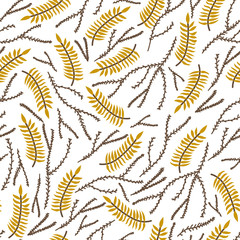 Botanic leaves autumn hand-drawn vector pattern