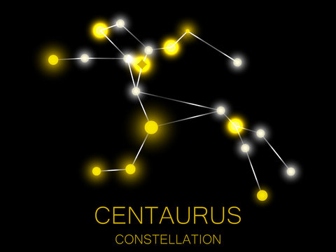 Centaurus constellation. Bright yellow stars in the night sky. A cluster of stars in deep space, the universe. Vector illustration