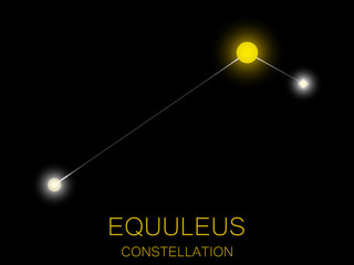 Equuleus constellation. Bright yellow stars in the night sky. A cluster of stars in deep space, the universe. Vector illustration