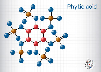 Phytic acid, fytic acid, phytate, phytine, myo-inositol hexakisphosphate molecule. It has role as iron chelator, antineoplastic agent, cofactor. Sheet of paper in a cage