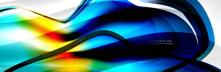 Vector abstract background, flowing liquid style bubble with metallic, color quicksilver chrome texture and color glow effects