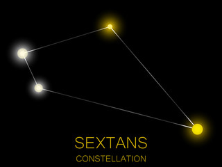 Sextans constellation. Bright yellow stars in the night sky. A cluster of stars in deep space, the universe. Vector illustration