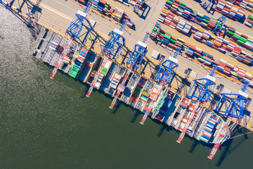 Fototapeta na wymiar Logistics and transportation of Container Cargo ship and Cargo import/export and business logistics, Shipping , Top view ,Aerial view from drone