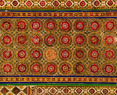 Colorful wall tile with mirror and stone decoration