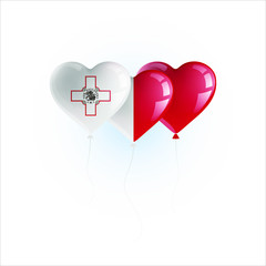 Heart shaped balloons with colors and flag of MALTA vector illustration design. Isolated object.