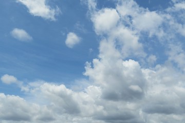 Naklejka na ściany i meble Blue sky with beautiful white fluffy clouds, natural background