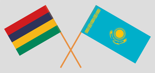 Crossed flags of Mauritius and Kazakhstan