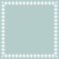 Classic vector white square frame with arabesques and orient elements. Abstract ornament with place for text. Vintage light blue and white pattern