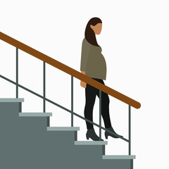 
Pregnant female character descends the stairs