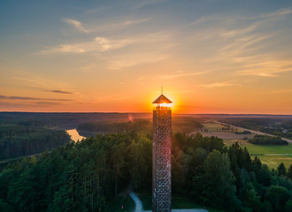 Tallest Lithuanian view (observation) tower in Birstonas - obrazy, fototapety, plakaty