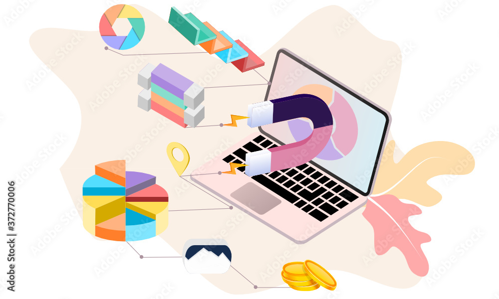Poster modern flat design 3d isometric concept of big data analysis for banner and website. isometric landi