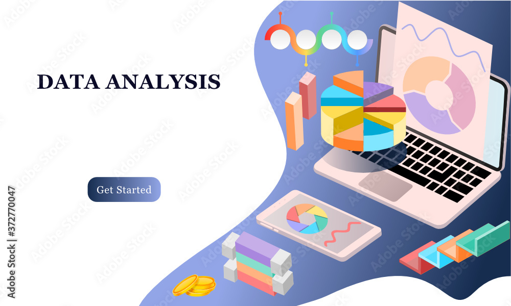 Poster modern flat design 3d isometric concept of big data analysis for banner and website. isometric landi