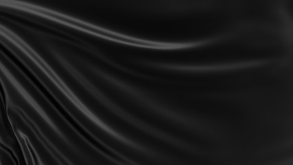 Black silk. Beautifully laid fabric. Glamour horizontal background. High resolution.