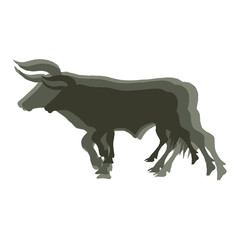 triple silhouette of a bull in three sizes, layered, animal silhouettes in three shades of gray-brown, symbol of the year vector illustration
