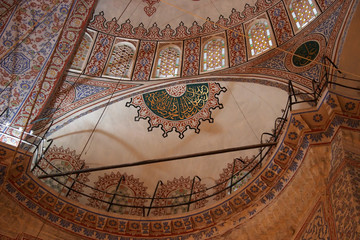 Ceiling of Blue Mosque with islamic patterns, Istanbul, Turkey