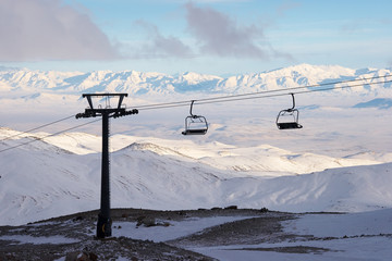 Ski lift chairs at Erciyes ski resort, Kayseri, Turkey