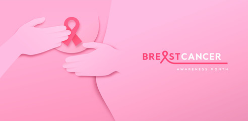 Breast cancer month banner pink ribbon self exam