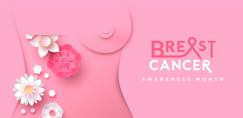 Breast cancer month floral mastectomy woman banner