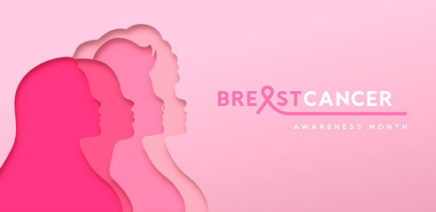 Breast Cancer month banner paper cut women team